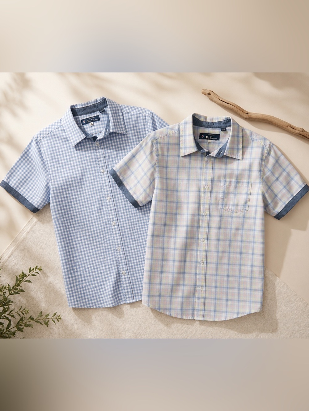 (2) Boys Sz 14 Cotton Blend Short Sleeve Button Shirt Blue Plaid Wedding Church